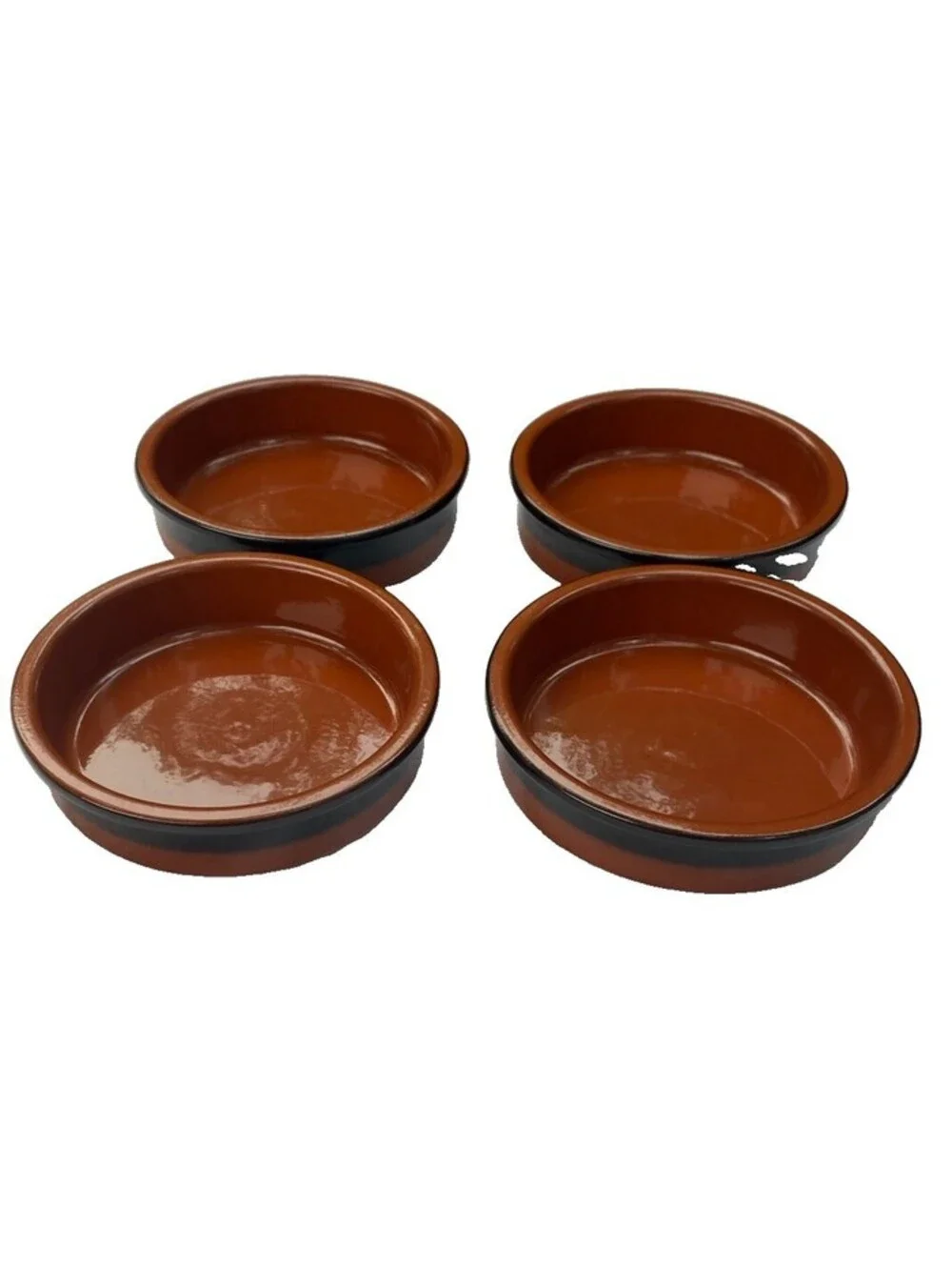 4 Vintage Cermer Rust Red Terracotta Ramekins W/ Black Glaze Band Made in Spain